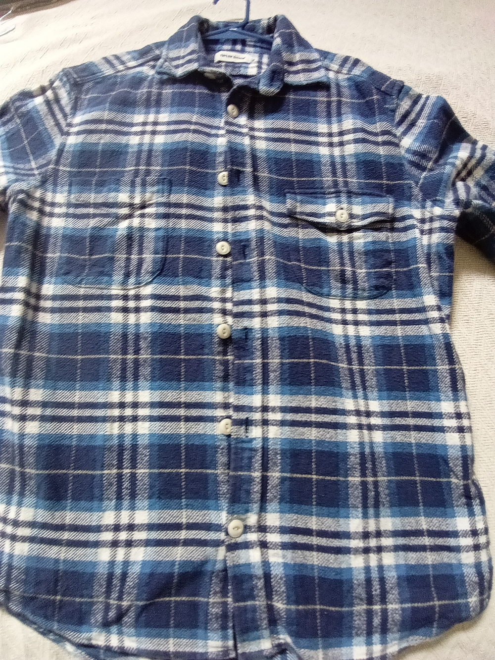 Men's Taylor Stitch Good Condition Large Blue And White Plaid Flannel Workshirt